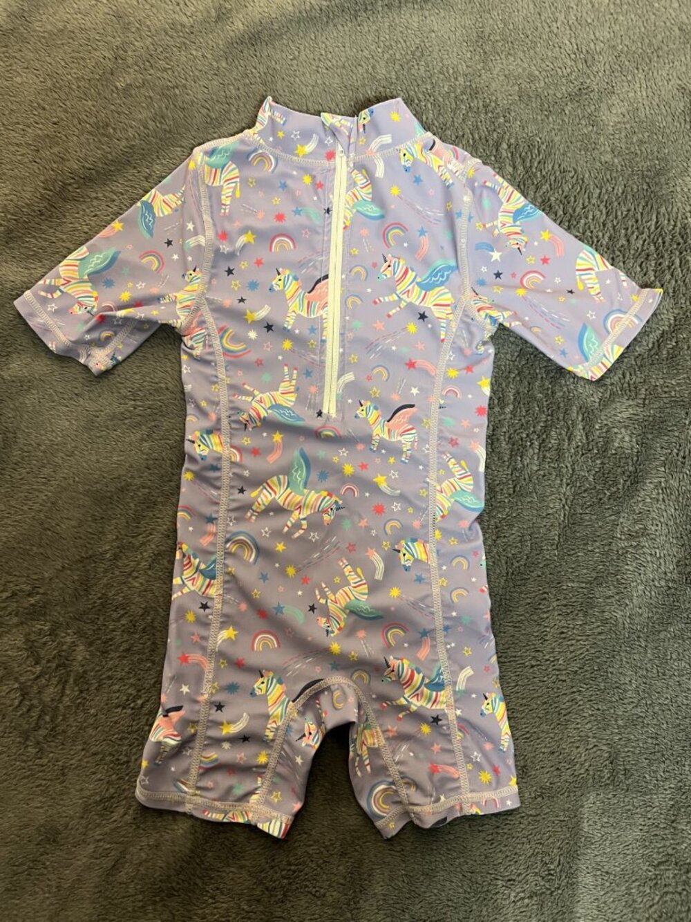 Kids Short Sleeve Unicorn Print Swim Suit - Purple